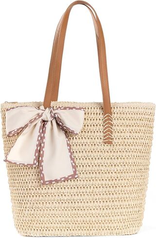 Large Straw Beach Bag: Women's Handwoven Tote with Zipper Pocket - 2025 Lightweight Summer Purse for Travel & Work in Saudi Arabia