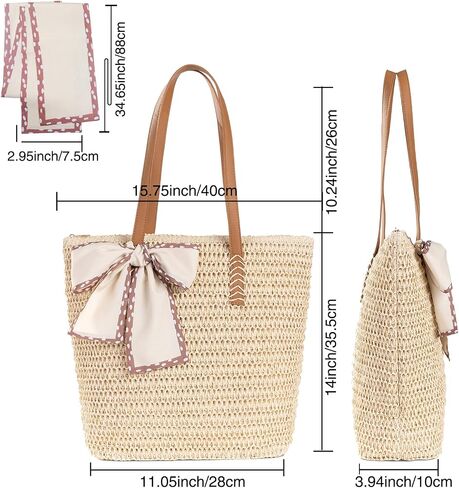Large Straw Beach Bag: Women's Handwoven Tote with Zipper Pocket - 2025 Lightweight Summer Purse for Travel & Work in Saudi Arabia