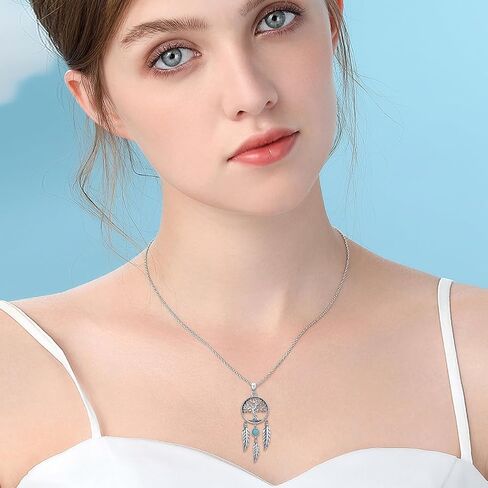 Dream Catcher Necklace 925 Sterling Silver Genuine Turquoise Tree of Life Tassel Feather Dreamcatcher Pendant Talisman Jewelry Gift for Women in Saudi Arabia