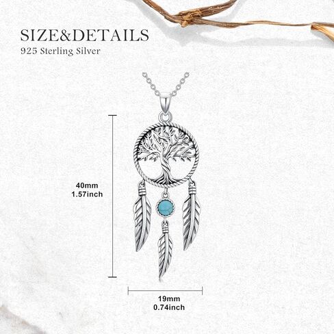 Dream Catcher Necklace 925 Sterling Silver Genuine Turquoise Tree of Life Tassel Feather Dreamcatcher Pendant Talisman Jewelry Gift for Women in Saudi Arabia