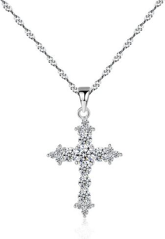 14K White Gold Moissanite Cross Pendant Necklace,Dainty Moissanite Cross Chain Necklace for Women,Delicate Necklace Gift for Her in Saudi Arabia
