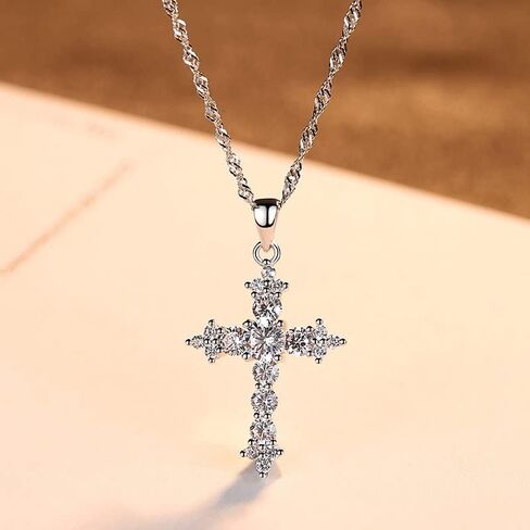14K White Gold Moissanite Cross Pendant Necklace,Dainty Moissanite Cross Chain Necklace for Women,Delicate Necklace Gift for Her in Saudi Arabia