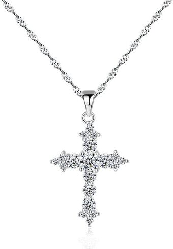14K White Gold Moissanite Cross Pendant Necklace,Dainty Moissanite Cross Chain Necklace for Women,Delicate Necklace Gift for Her in Saudi Arabia