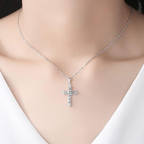 14K White Gold Moissanite Cross Pendant Necklace,Dainty Moissanite Cross Chain Necklace for Women,Delicate Necklace Gift for Her in Saudi Arabia