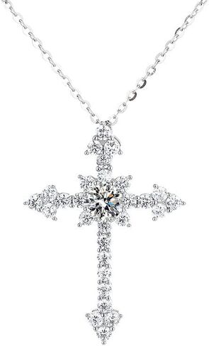 14K White Gold Moissanite Cross Pendant Necklace,Dainty Moissanite Cross Chain Necklace for Women,Delicate Necklace Gift for Her in Kuwait