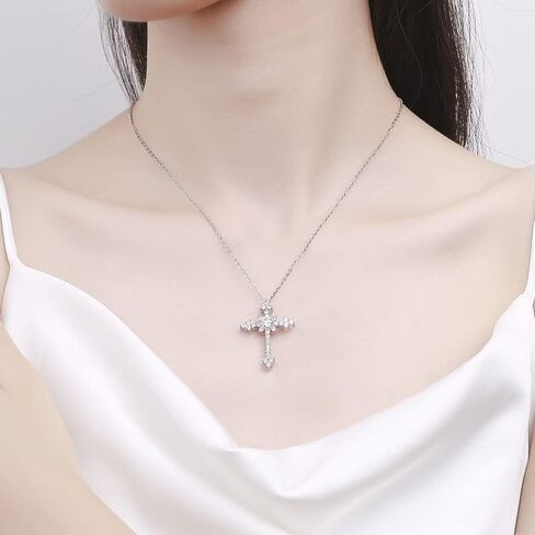 14K White Gold Moissanite Cross Pendant Necklace,Dainty Moissanite Cross Chain Necklace for Women,Delicate Necklace Gift for Her in Kuwait