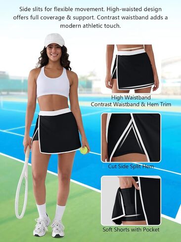 Women's Athletic Skort with Built-in Shorts -Tennis Skirt with Pockets, High Waisted Side Slit Yoga Skirt with Trim in Saudi Arabia