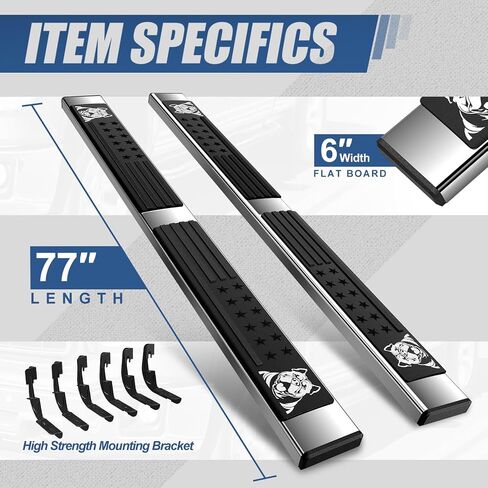 Auto Dynasty Running Boards Compatible with 2007-2019 GMC Sierra Chevy Silverado 1500 2500HD 3500HD Extended Cab, 6" Bull Dog Pattern Slip-Resistant Step Pads,Stainless Steel Side Step Nerf Bars in Saudi Arabia