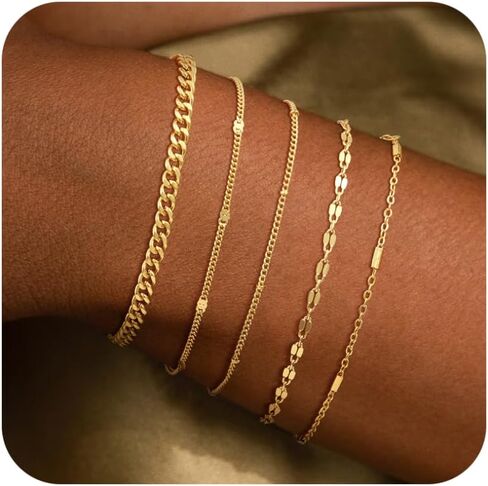 Gold Bracelets for Women, 3Pcs/5Pcs Gold Bracelet Stack, 14K Gold Plated Bracelets for Women Trendy, Adjustable Gold Jewelry for Women in Saudi Arabia