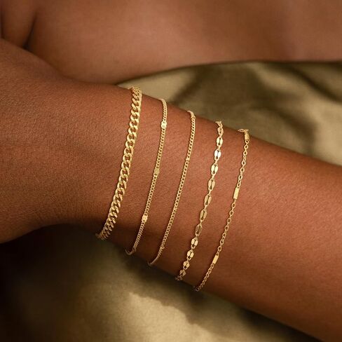 Gold Bracelets for Women, 3Pcs/5Pcs Gold Bracelet Stack, 14K Gold Plated Bracelets for Women Trendy, Adjustable Gold Jewelry for Women in Saudi Arabia