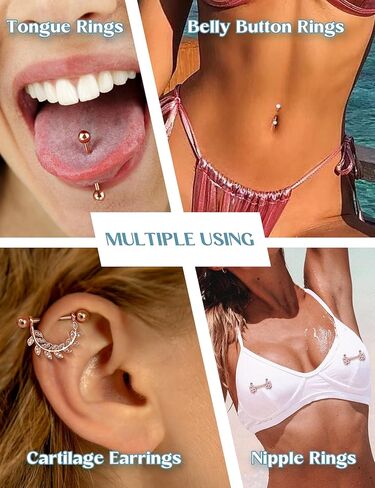 Besteel 7 Pairs Nipple Piercing Jewelry Stainless Surgical Steel Nipple Rings Set Cute CZ Ball Heart Butterfly Snake Tongue Belly Barbell Body Jewelry for Women 14G in Kuwait