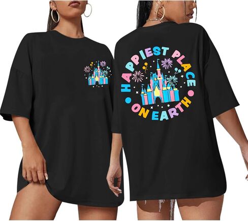 Bobeutou Oversized Magic Kingdom Shirts for Women Happiest Place on Earth Shirt Magical Shirt Cute Castle Graphic Tee Tops in Kuwait