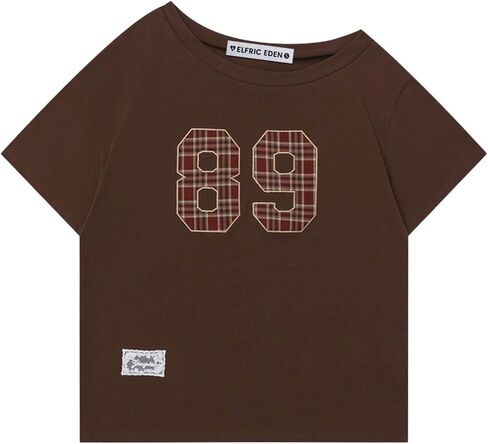 Aelfric Eden Off The Shoulder Tops for Women Summer Sexy Graphic T Shirts Short Sleeve Number Embroidery Tee in Saudi Arabia