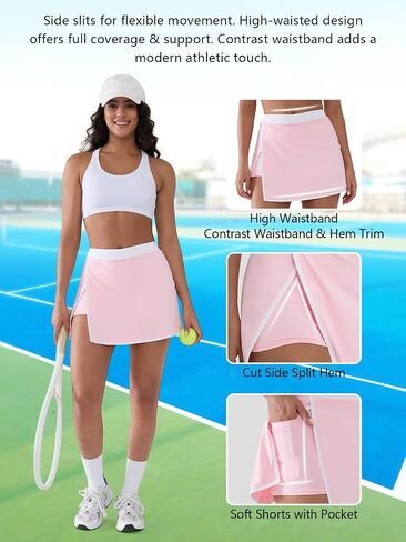 Women's Athletic Skort with Built-in Shorts -Tennis Skirt with Pockets, High Waisted Side Slit Yoga Skirt with Trim in Saudi Arabia