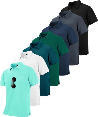 SCODI 7 Pack Polo Shirts for Men with Pocket Moisture Wicking Golf Polo Shirt Short Sleeve Outdoor Work Tactical Tshirt in Kuwait