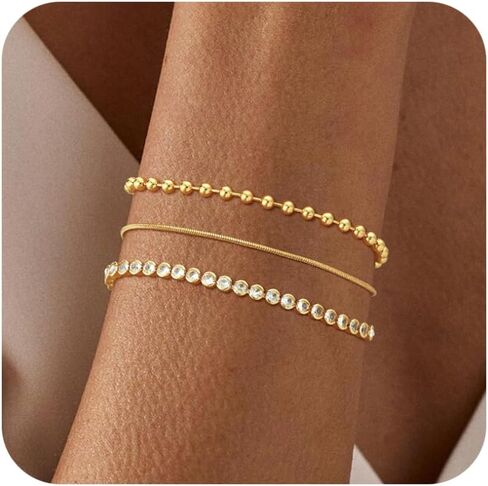 Gold Bracelets for Women, 3Pcs/5Pcs Gold Bracelet Stack, 14K Gold Plated Bracelets for Women Trendy, Adjustable Gold Jewelry for Women in Saudi Arabia