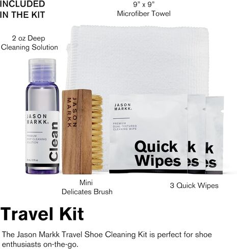 Jason Markk Care Kit, Shoe Cleaner, 4-Piece Set, Foam, Repel Spray, Delicates Brush, & Quick Wipes, Sneaker Care, Ideal for Footwear, Safe on Leather, Suede, Nubuck, Cotton, Knits, 7oz and 2oz in Kuwait
