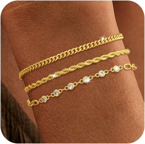Gold Bracelets for Women, 3Pcs/5Pcs Gold Bracelet Stack, 14K Gold Plated Bracelets for Women Trendy, Adjustable Gold Jewelry for Women in Saudi Arabia