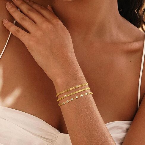 Gold Bracelets for Women, 3Pcs/5Pcs Gold Bracelet Stack, 14K Gold Plated Bracelets for Women Trendy, Adjustable Gold Jewelry for Women in Saudi Arabia