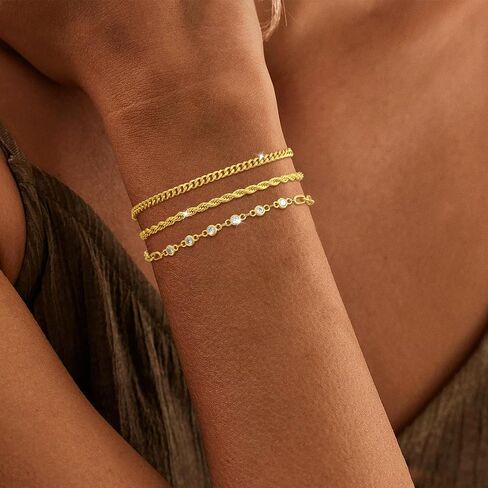 Gold Bracelets for Women, 3Pcs/5Pcs Gold Bracelet Stack, 14K Gold Plated Bracelets for Women Trendy, Adjustable Gold Jewelry for Women in Saudi Arabia