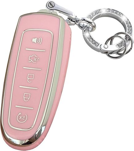 Keyless Entry Systems for Ford Key Fob Cover Fit for Ford C-Max Edge Escape Expedition Explorer Flex Focus Taurus Lincoln MKS MKT MKX Navigator (Pink-Silver) in Kuwait