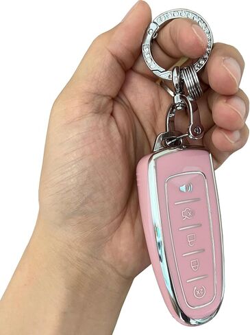 Keyless Entry Systems for Ford Key Fob Cover Fit for Ford C-Max Edge Escape Expedition Explorer Flex Focus Taurus Lincoln MKS MKT MKX Navigator (Pink-Silver) in Kuwait