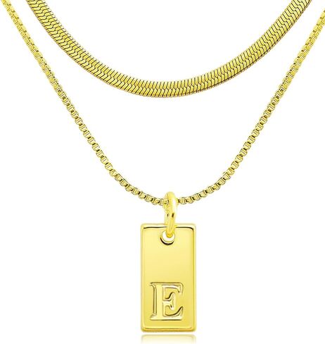 RechicGu 2pcs, Gold Initial Necklaces for Women, 14K Gold Plated Letter Necklace, 2 Layered Choker A-Z Pendant Herringbone Box Chain Dainty Necklace Tag Personalized Name Stack Jewelry Gift in Saudi Arabia