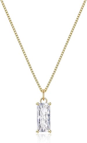 EVER FAITH Tiny Created Diamond Necklace, S925 Silver 14K Gold Emerald Cut Birthstone Cubic Zirconia Choker Necklace for Women Mothers Day/Birthday Jewelry Gifts in Kuwait