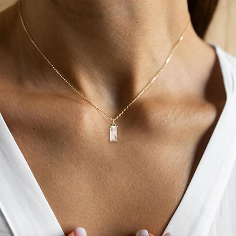 EVER FAITH Tiny Created Diamond Necklace, S925 Silver 14K Gold Emerald Cut Birthstone Cubic Zirconia Choker Necklace for Women Mothers Day/Birthday Jewelry Gifts in Kuwait