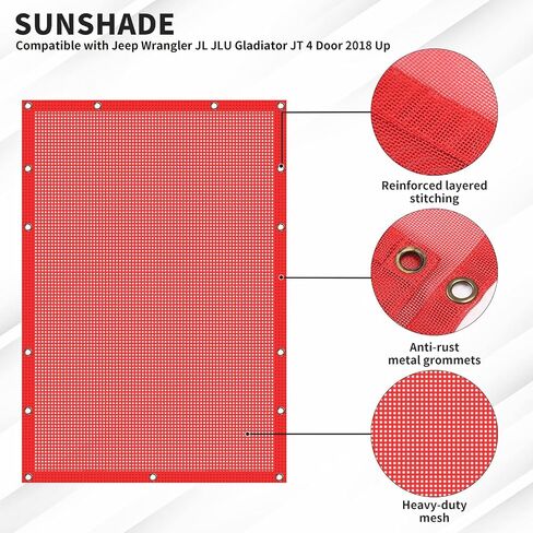 RT-TCZ for Wrangler JL Sunshade Mesh Shade Top Sunroof Cover for Jeep Wrangler JL JLU Gladiator JT 4 Door 2018 Up Black in Saudi Arabia