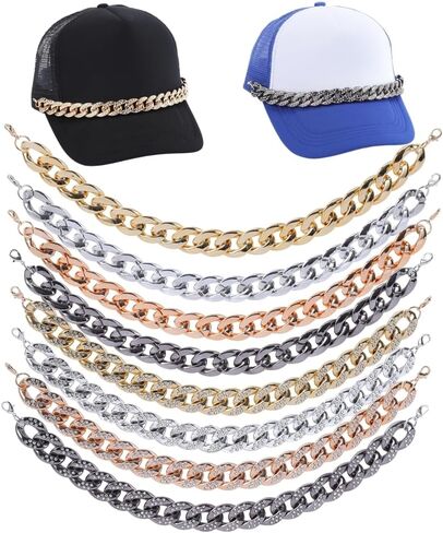 8Pcs Gold Plated Rhinestone Trucker Hat Chains–Hip Hop Hat Accessory for Men & Women, 80s 90s Retro Festival & Party Hat Chains, Costume Cap Decoration in Saudi Arabia