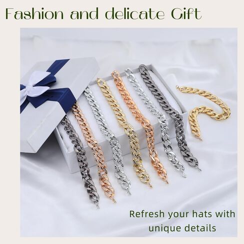 8Pcs Gold Plated Rhinestone Trucker Hat Chains–Hip Hop Hat Accessory for Men & Women, 80s 90s Retro Festival & Party Hat Chains, Costume Cap Decoration in Saudi Arabia