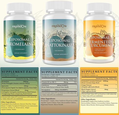 Spike Support Trio | Liposomal Nattokinase 8000 FU 500mg, Bromelain 1150 mg & Fermented Curcumin 1800 mg | High Potency, Enhanced Absorption Formula | for Immune, Heart & Circulation | 60 Day Supply in Saudi Arabia