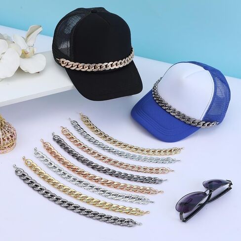 8Pcs Gold Plated Rhinestone Trucker Hat Chains–Hip Hop Hat Accessory for Men & Women, 80s 90s Retro Festival & Party Hat Chains, Costume Cap Decoration in Saudi Arabia