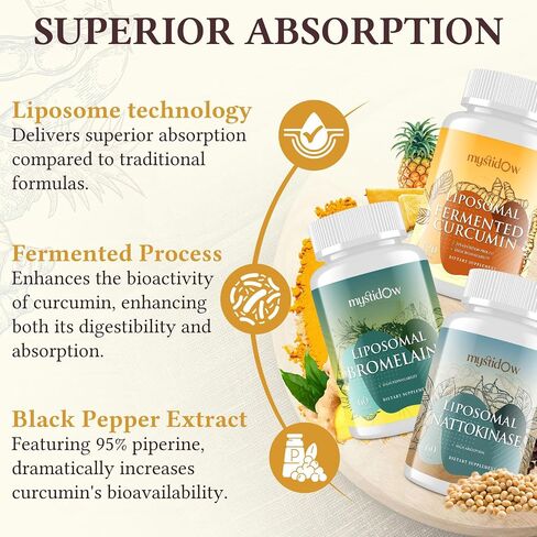 Spike Support Trio | Liposomal Nattokinase 8000 FU 500mg, Bromelain 1150 mg & Fermented Curcumin 1800 mg | High Potency, Enhanced Absorption Formula | for Immune, Heart & Circulation | 60 Day Supply in Saudi Arabia