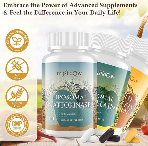 Spike Support Trio | Liposomal Nattokinase 8000 FU 500mg, Bromelain 1150 mg & Fermented Curcumin 1800 mg | High Potency, Enhanced Absorption Formula | for Immune, Heart & Circulation | 60 Day Supply in Saudi Arabia