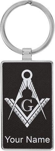 LaserGram Rectangle Keychain, Freemason Symbol, Personalized Engraving Included (Metal Frame) in Kuwait