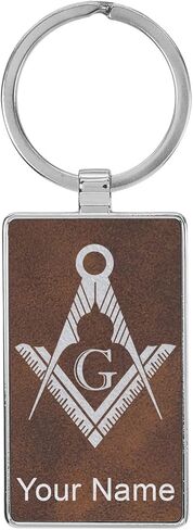 LaserGram Rectangle Keychain, Freemason Symbol, Personalized Engraving Included (Metal Frame) in Kuwait