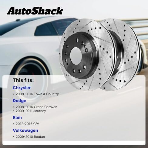Autoshack Black Hat محفورة ودوارات الفرامل المقطوعة في الأمام والخلفية للفرامل الخلفية للفرامل المتداولة لـ VW RATAN RAM C/V DODGE JOURNEY 2008-2016 GRAND CARAVAN 2008-2016 Chrysler Town & Country PR63053PR63052 in Saudi Arabia