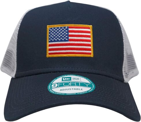 New Era 9FORTY 5 Panel USA Flag Patch Snapback Trucker Cap - Navy - Yellow in Saudi Arabia