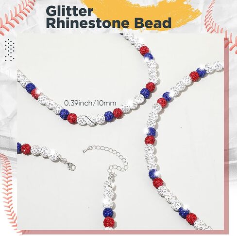 20 Pcs Bling Baseball Necklace Ice Beaded Baseball Necklace for Men Women Baseballer Inspired Beaded Rhinestone Discoball Necklaces Unisex Cool Gifts for Baseball Players Lovers Team Lovers in Kuwait