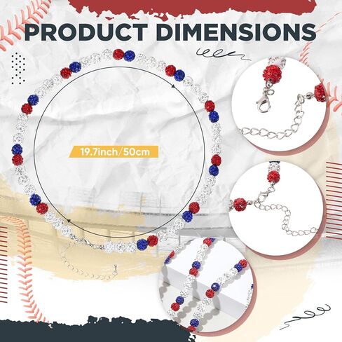 20 Pcs Bling Baseball Necklace Ice Beaded Baseball Necklace for Men Women Baseballer Inspired Beaded Rhinestone Discoball Necklaces Unisex Cool Gifts for Baseball Players Lovers Team Lovers in Kuwait