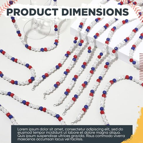 20 Pcs Bling Baseball Necklace Ice Beaded Baseball Necklace for Men Women Baseballer Inspired Beaded Rhinestone Discoball Necklaces Unisex Cool Gifts for Baseball Players Lovers Team Lovers in Kuwait