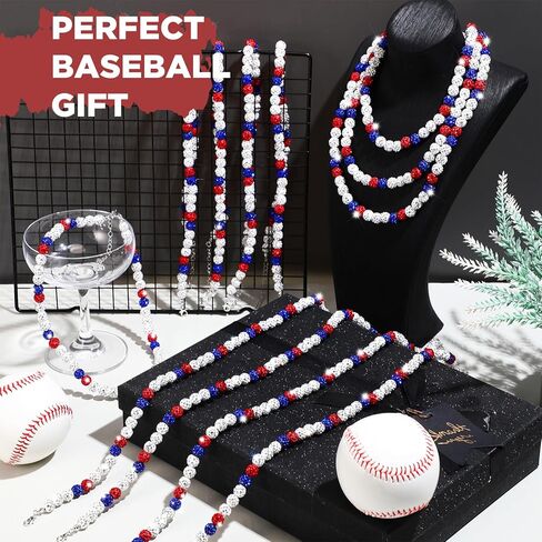 20 Pcs Bling Baseball Necklace Ice Beaded Baseball Necklace for Men Women Baseballer Inspired Beaded Rhinestone Discoball Necklaces Unisex Cool Gifts for Baseball Players Lovers Team Lovers in Kuwait