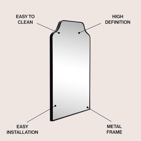 JONATHAN Y MIR203A Lindie 24 in. W x 36 in. H Medium Scalloped-Top Metal Framed Wall Mounted Mirror, Wall-Hung or Leaning for Bathroom, Living Room, Bedroom, Black in Saudi Arabia