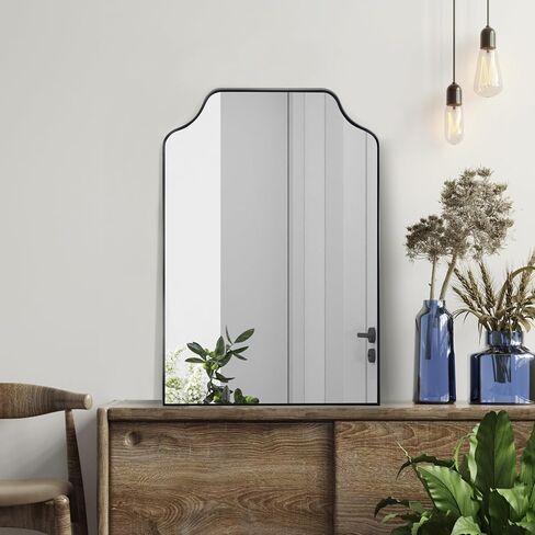JONATHAN Y MIR203A Lindie 24 in. W x 36 in. H Medium Scalloped-Top Metal Framed Wall Mounted Mirror, Wall-Hung or Leaning for Bathroom, Living Room, Bedroom, Black in Saudi Arabia