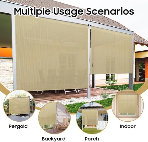 96" W x 72" L Outdoor Roller Shades - Extra Large UV Protection Blinds for Pergola/Gazebo, Cordless Design & Energy Efficient Patio Cover, Beige in Saudi Arabia