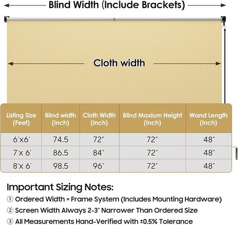 96" W x 72" L Outdoor Roller Shades - Extra Large UV Protection Blinds for Pergola/Gazebo, Cordless Design & Energy Efficient Patio Cover, Beige in Saudi Arabia