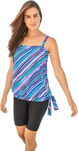 Swim 365 Women's Plus Size Blouson Tankini Top with Adjustable Straps in Saudi Arabia