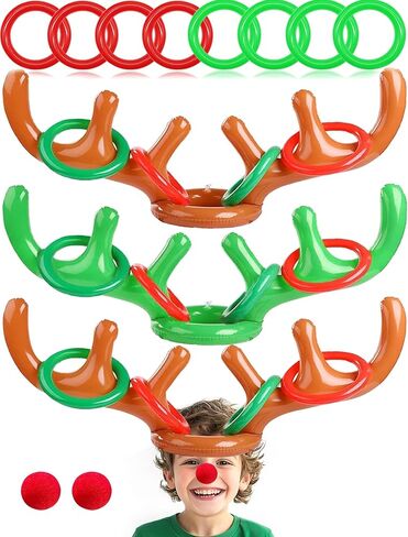 2 Set Christmas Inflatable Reindeer Antler Ring Toss Game Xmas Antler Heandband Toys Christmas Party Game Supplies for School Family Team Game Indoor Outdoor in Kuwait